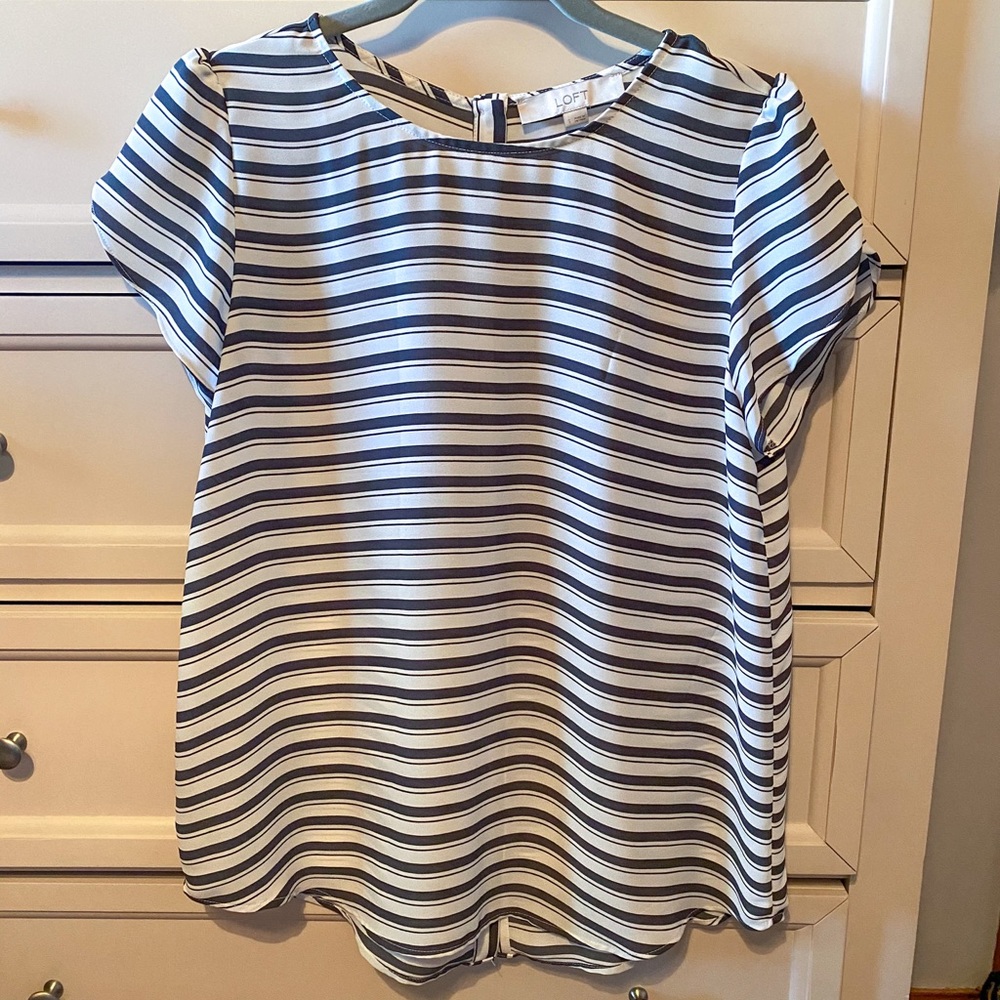 LOFT Striped Blouse with Button Back